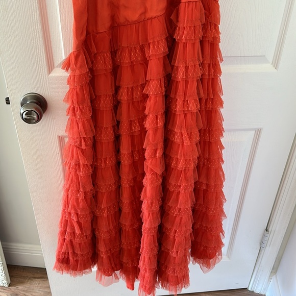 Anthropolgie Let It Be Me Red Orange Ruffle Dress Sz Small - Picture 8 of 8